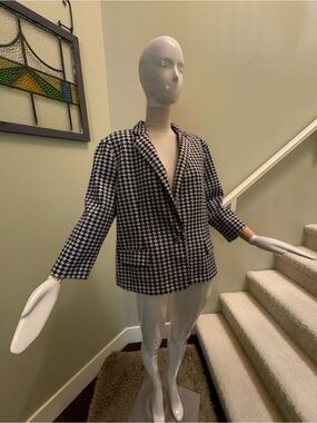 Women's Houndstooth Single-Button Summer Jacket - Black & White Sz XL w/stretch